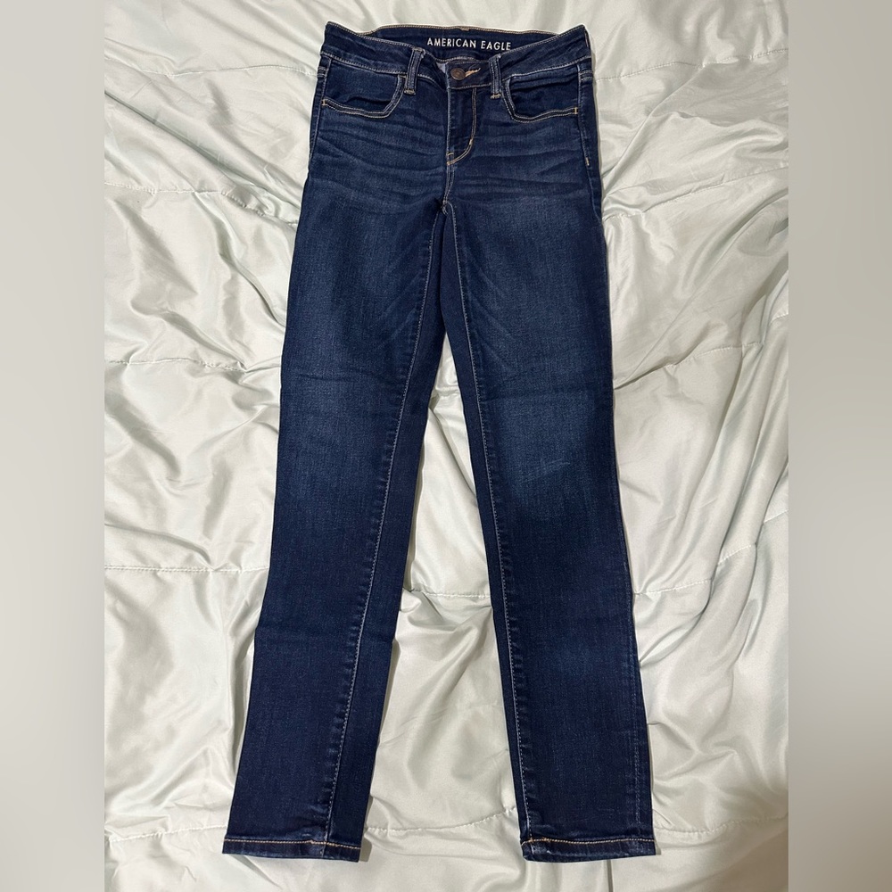 american eagle blue skinny jeans, size 4 regular